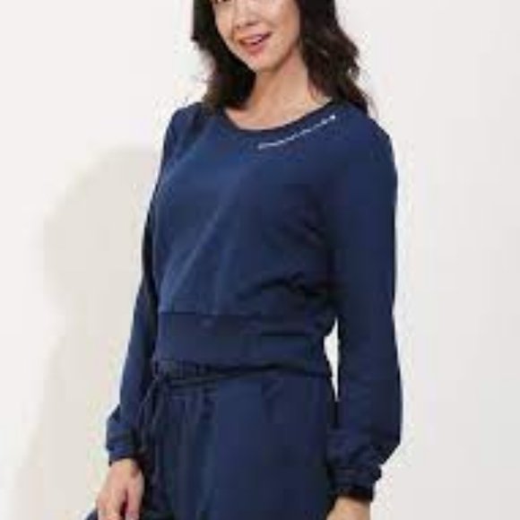 NWT DONA JO WOMENS 2 PIECE SWEATSHIRT & JOGGER "GOOD VIBES" SET NAVY SIZE 1 (SM) - Picture 3 of 15